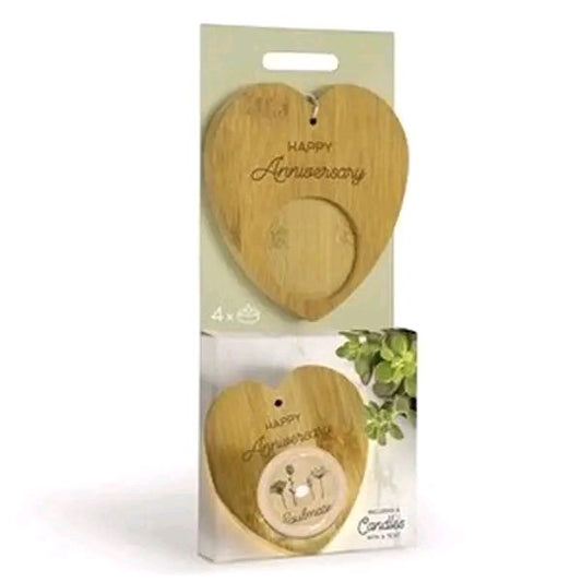 Bamboo Heart Tealight Holder With Message, 4 options