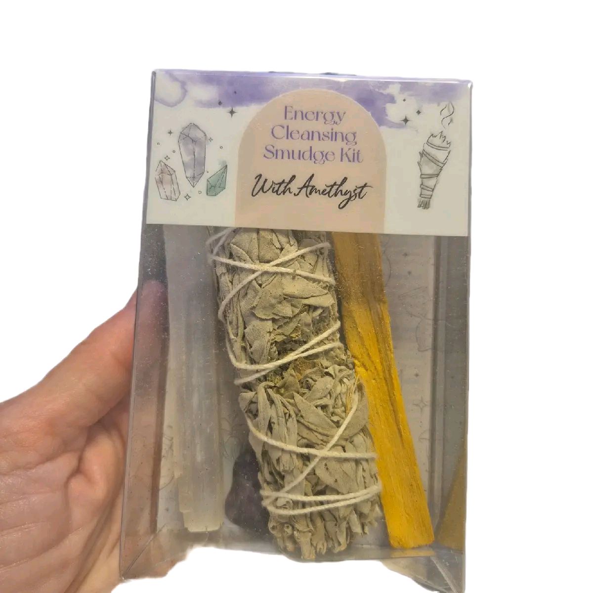Smudge kit with amethyst crystal