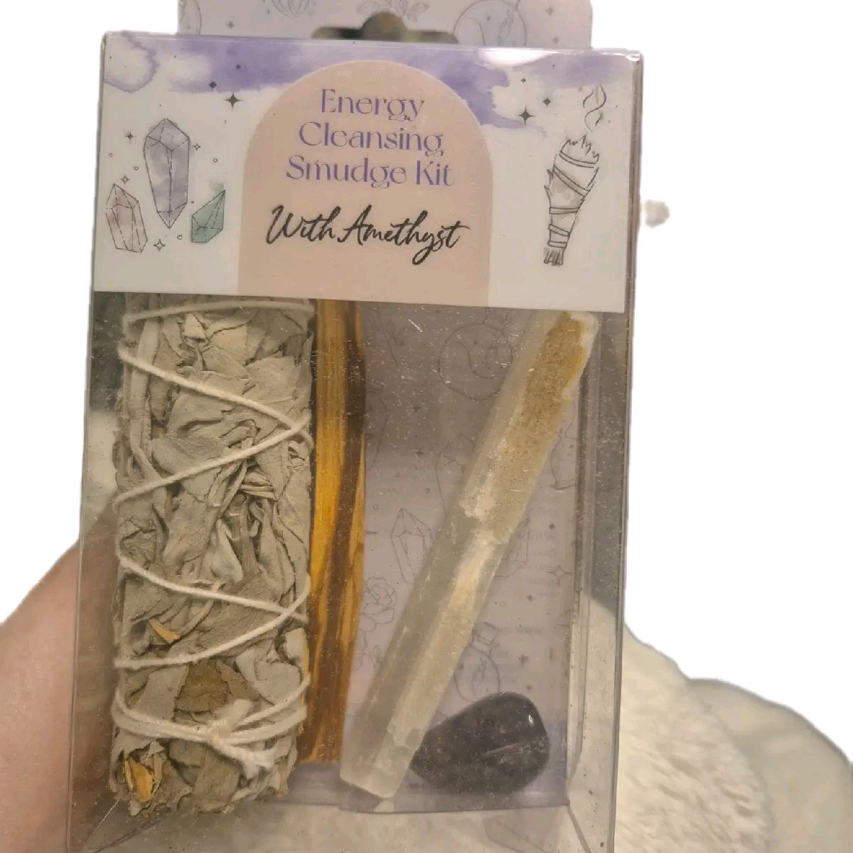 Smudge kit with amethyst crystal