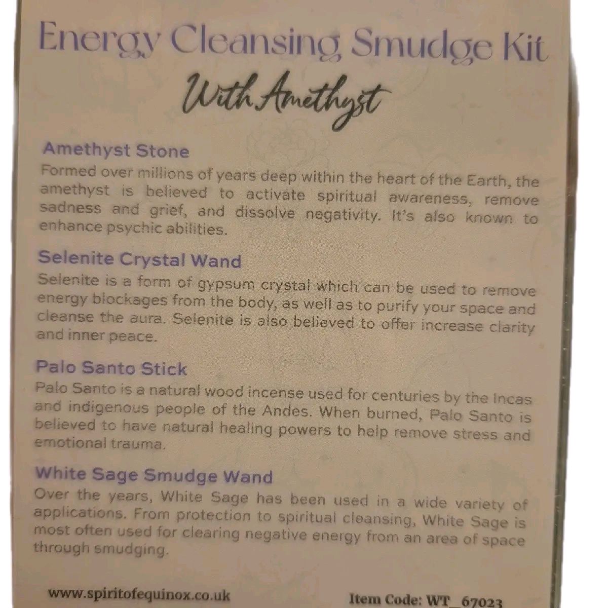 Smudge kit with amethyst crystal