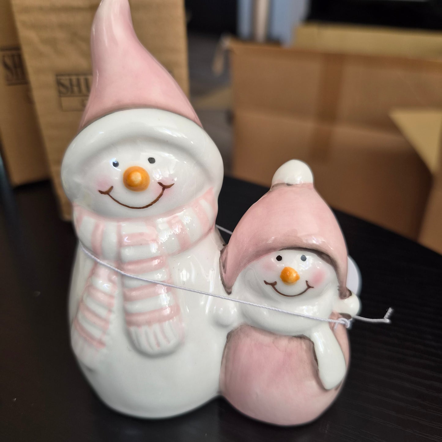 Pastel Pink Snowman Pair