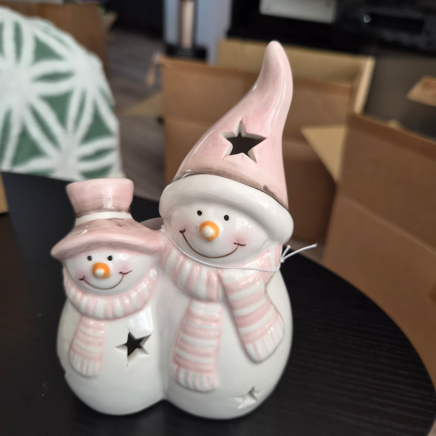 Pastel Pink LED Snowman Pair