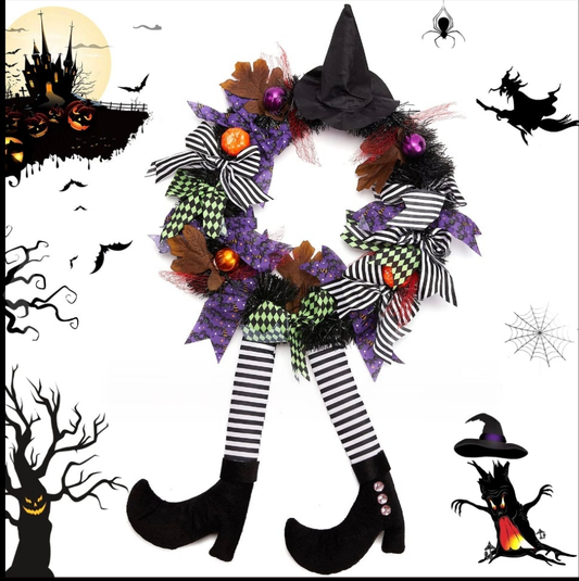 Halloween Wreath Sign Front Door Witch,16inch/40cm