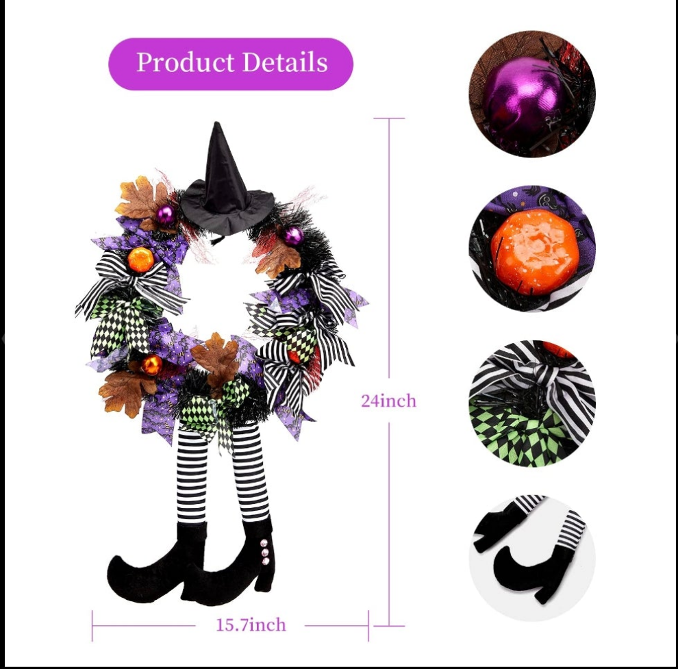 Halloween Wreath Sign Front Door Witch,16inch/40cm