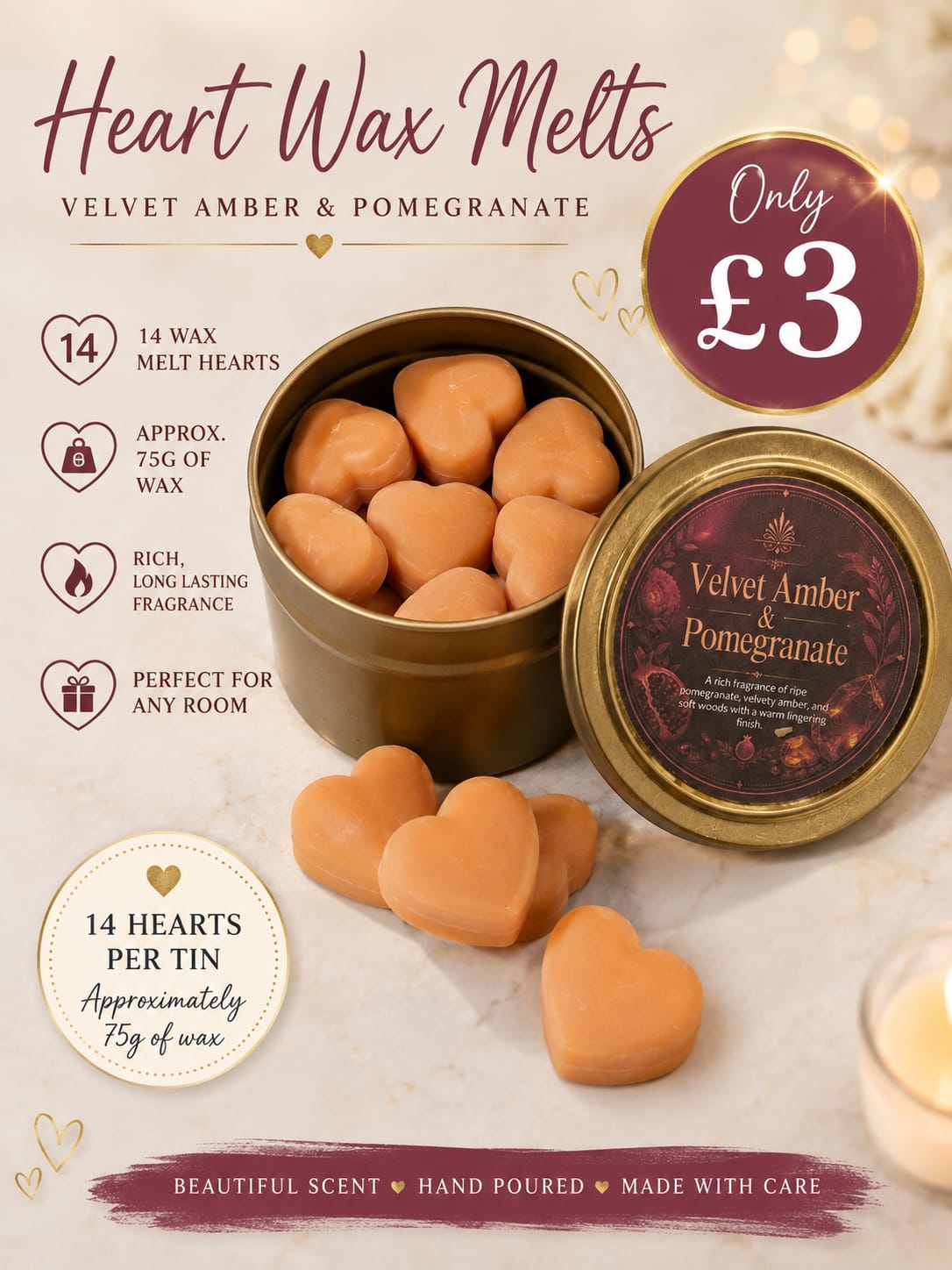 Heart Wax Melts in storage tin