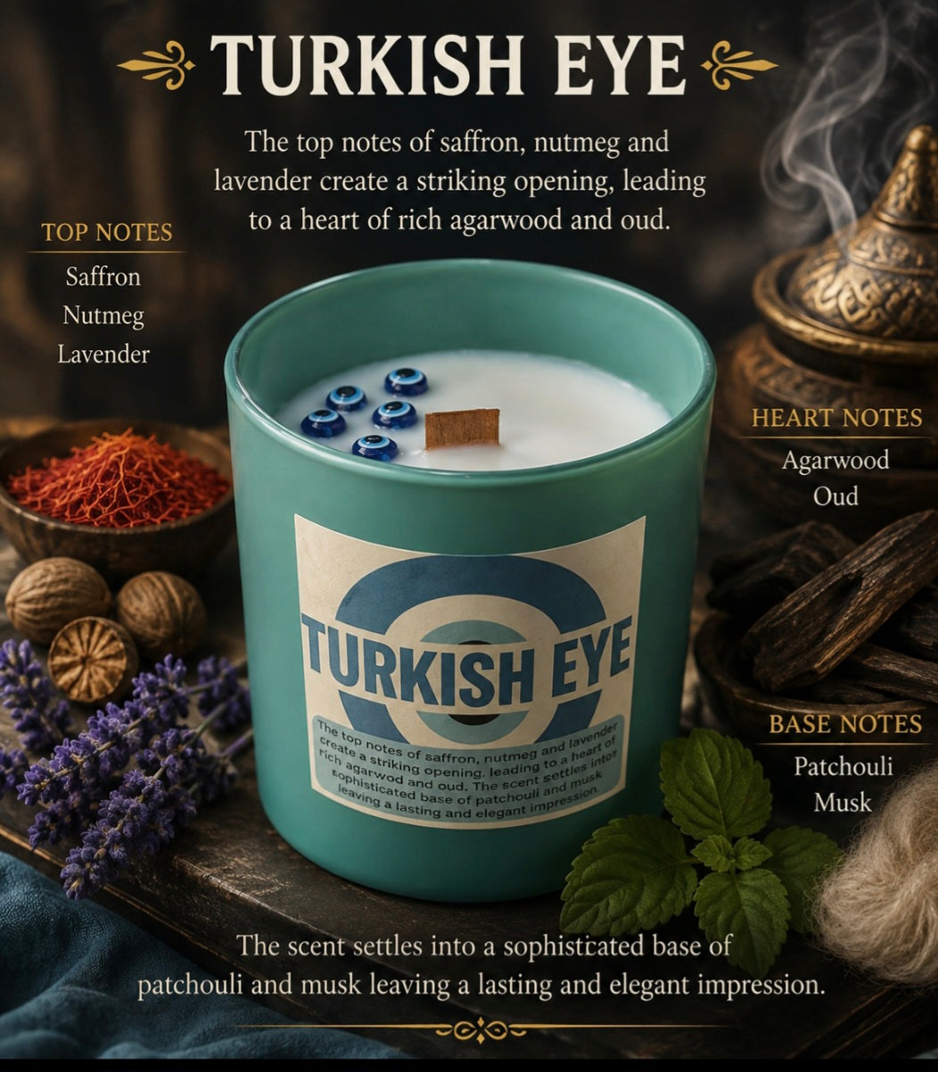 Turkish Eye Wooden Wick Candle
