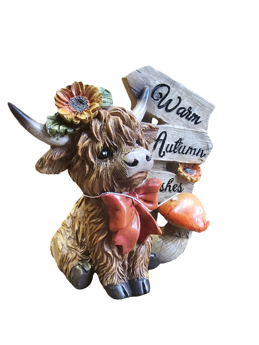 Highland Cow with Autumn Signpost
