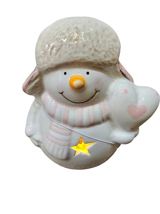 Pastel Pink LED Jolly Snowman