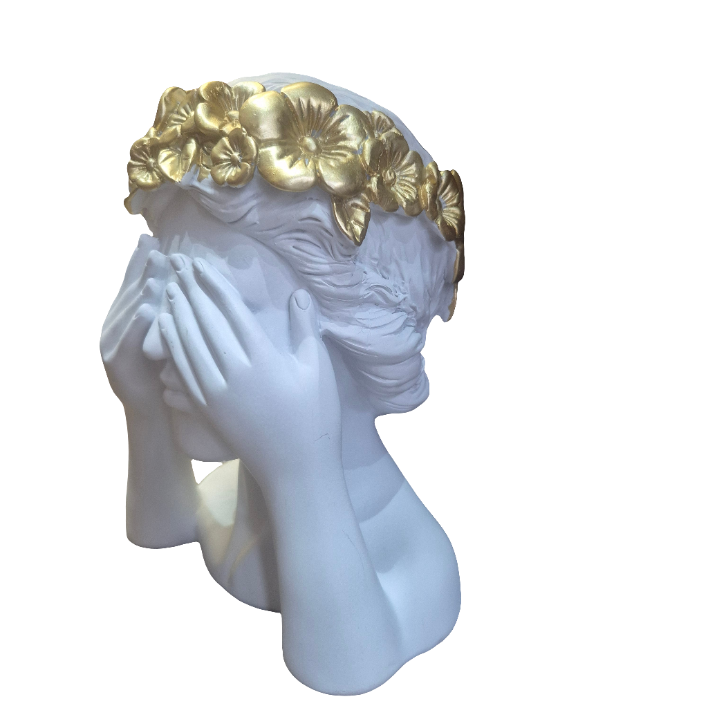 See No Evil White and Gold Head Figure