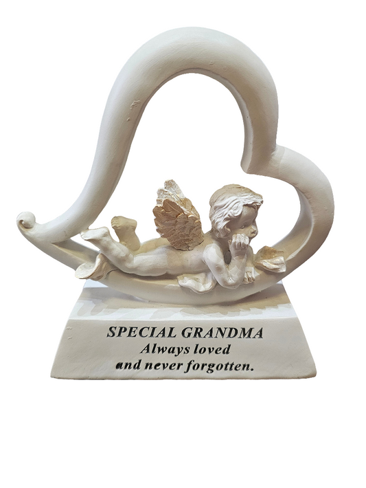 Memorial Heart with Cherub Statue