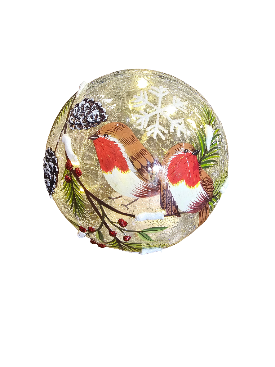 Large Christmas Robin Crackle LED Ball