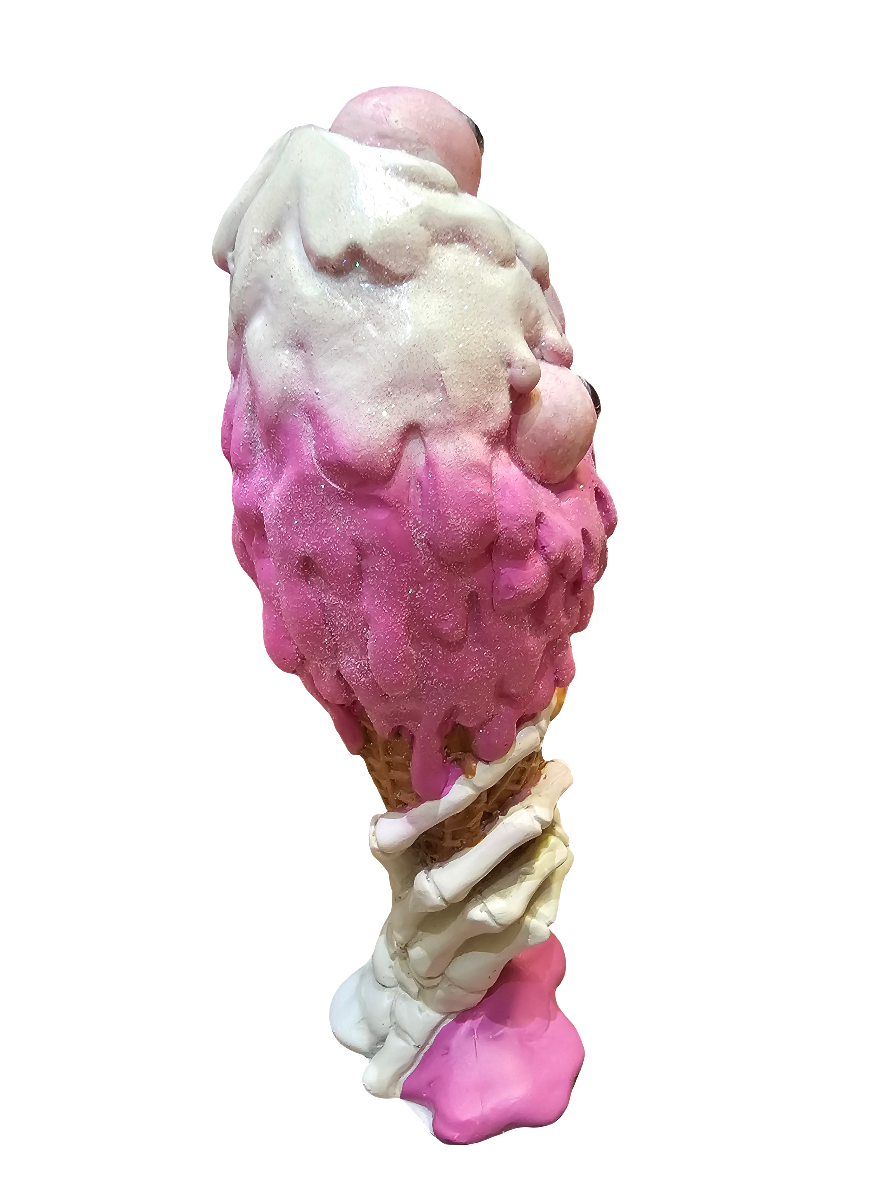 Pink Eyes Cream with skeleton hand 26cm
