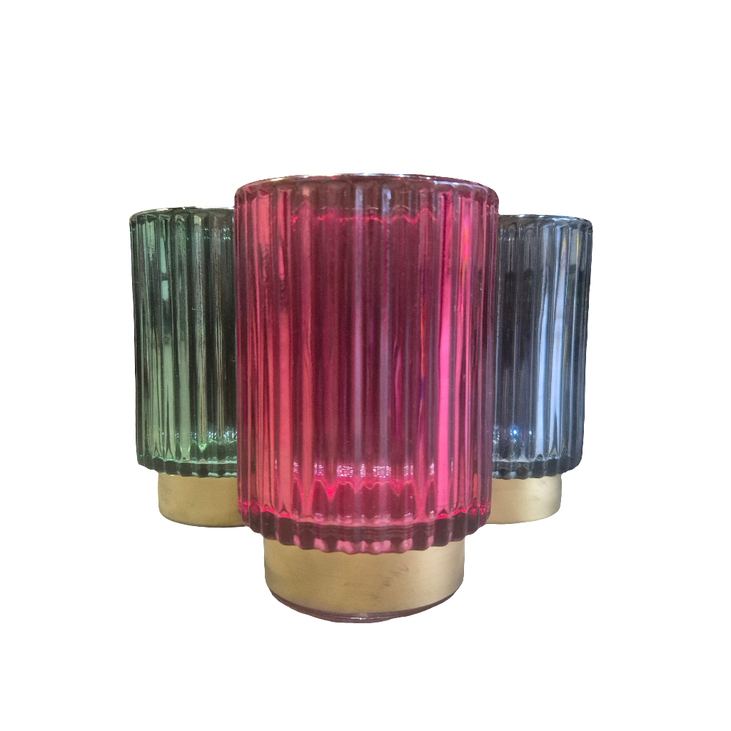 Ridged Glass Tealight Holders - 3 colours
