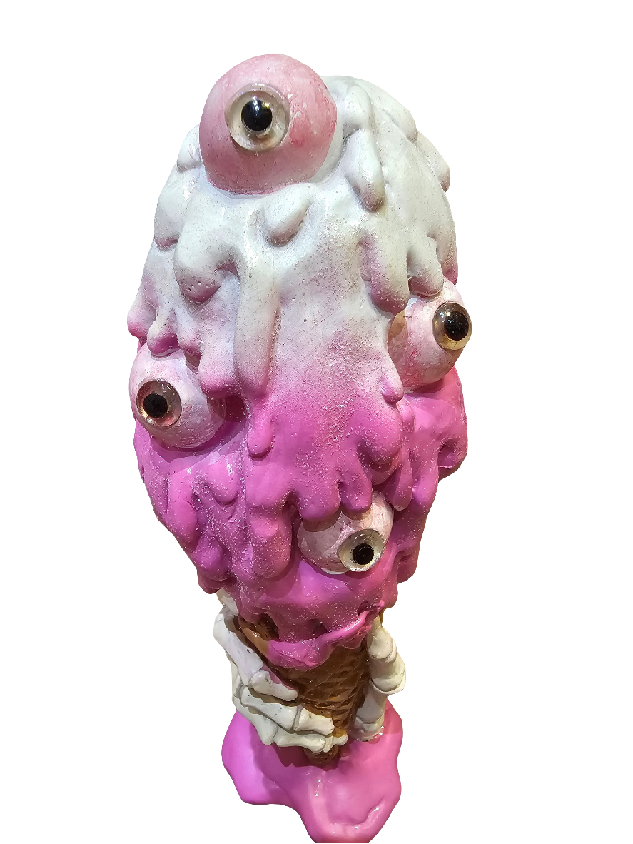 Pink Eyes Cream with skeleton hand 26cm