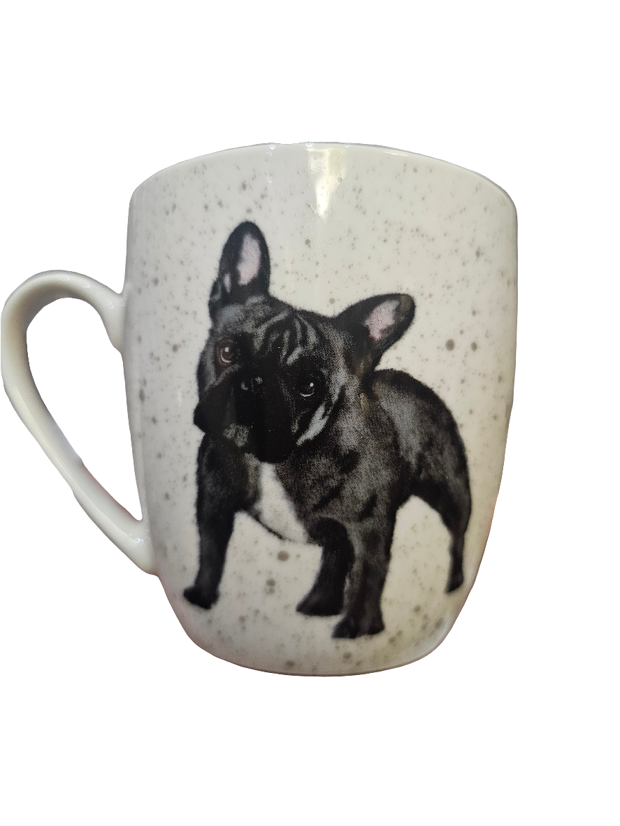 Frenchie Fine China Mug and Coaster with melamine tray