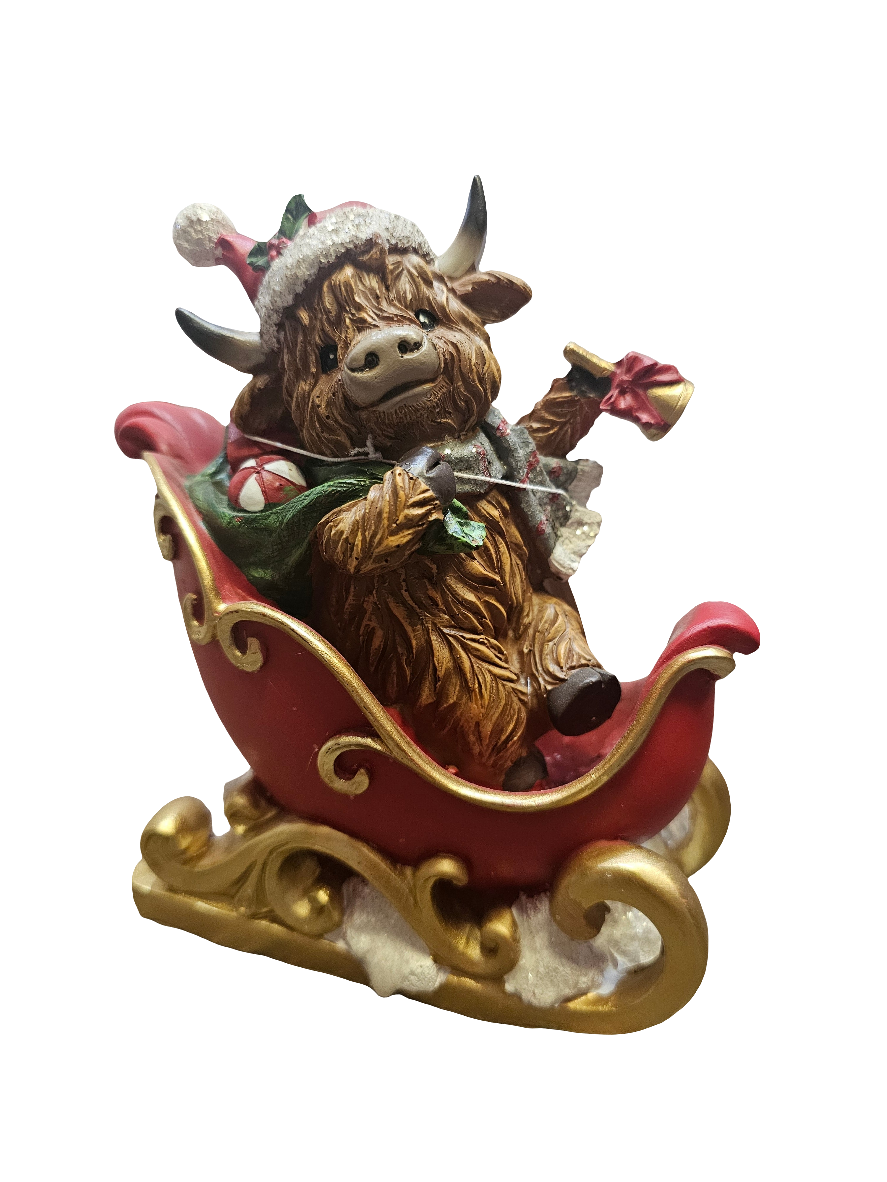 Merry Christmas Highland Cow in Sledge