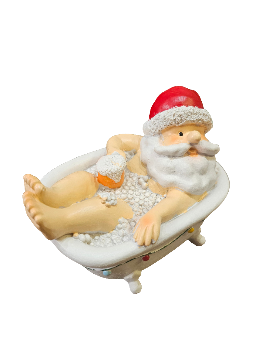Relaxing Santa in Bathtub Statue