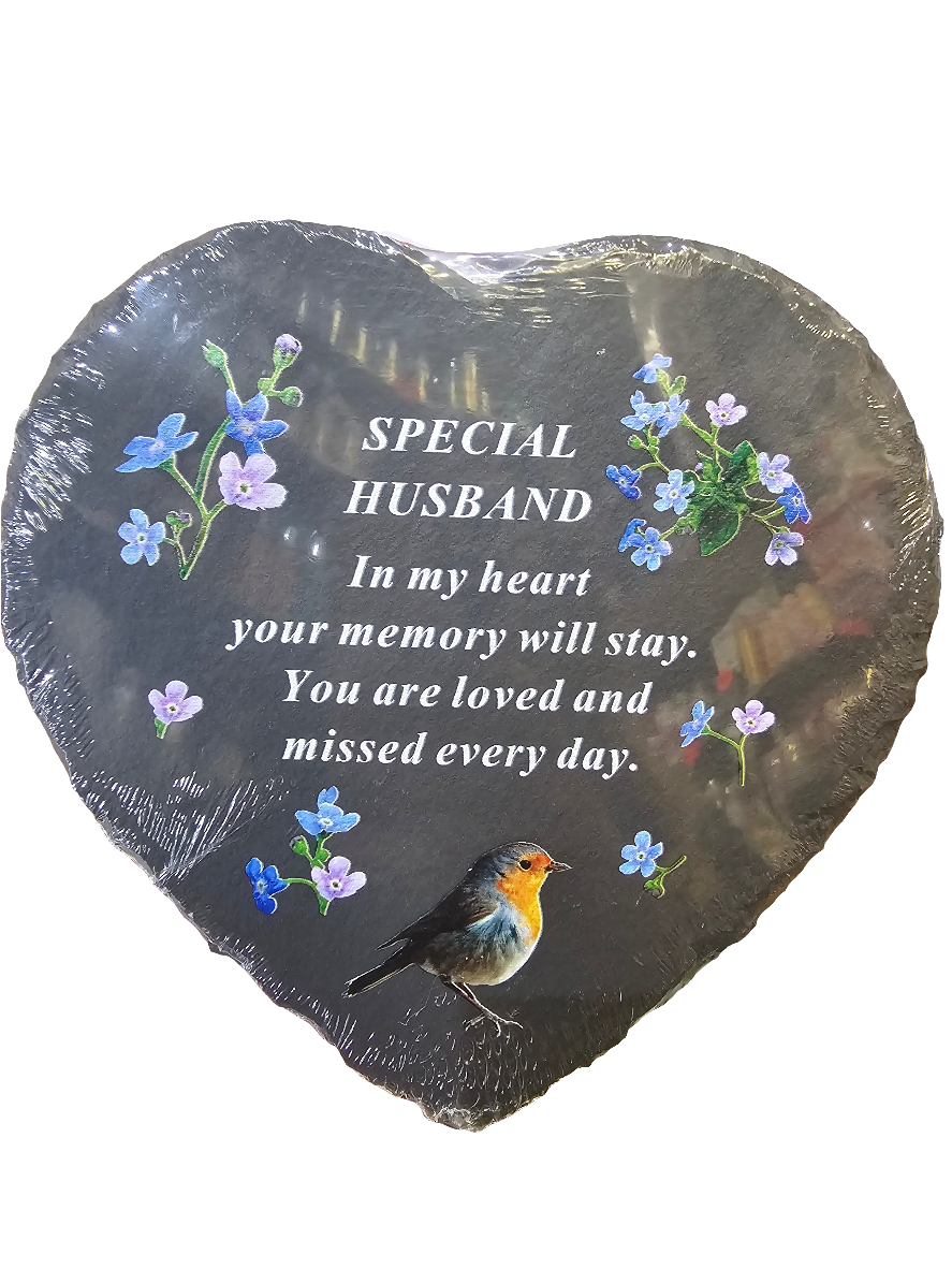 Black Slate Memorial Heart with Robin Design
