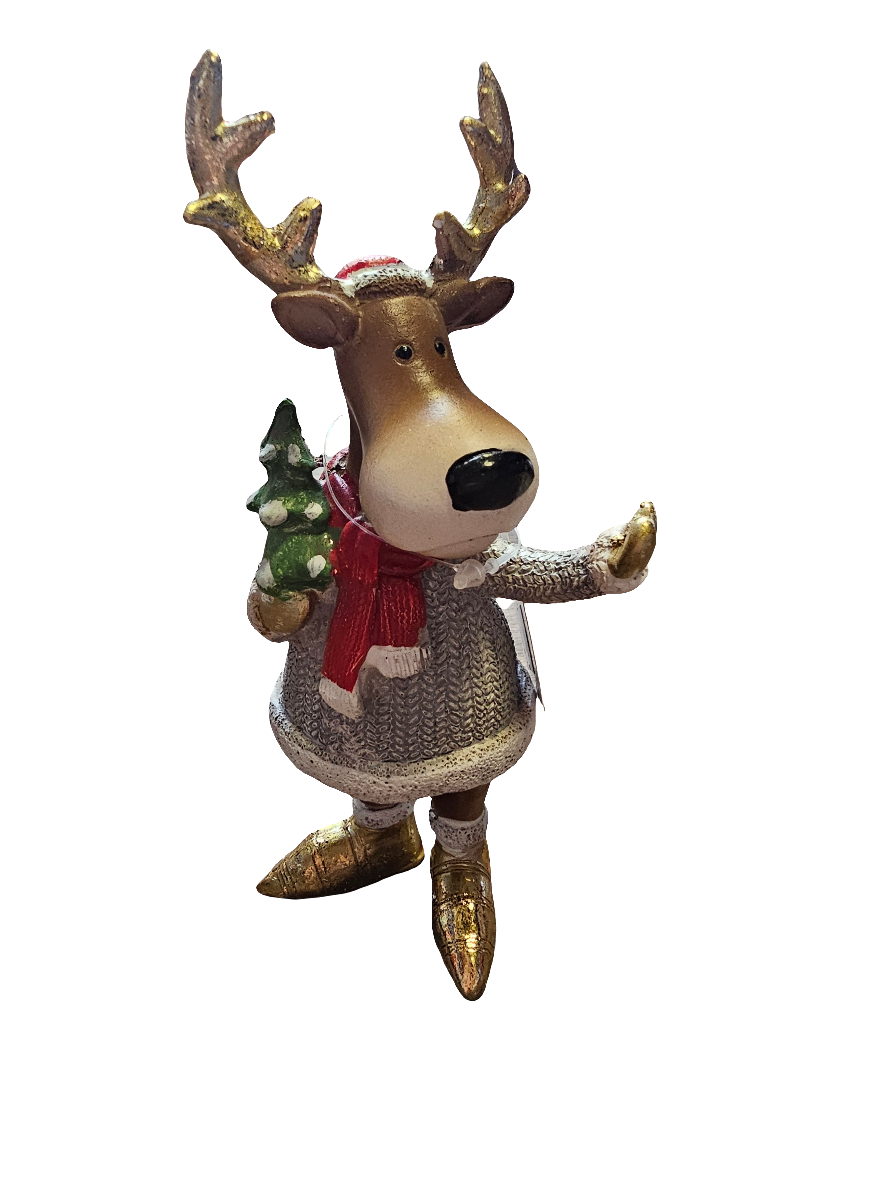 Standing Reindeer Statue with Christmas tree 15cm