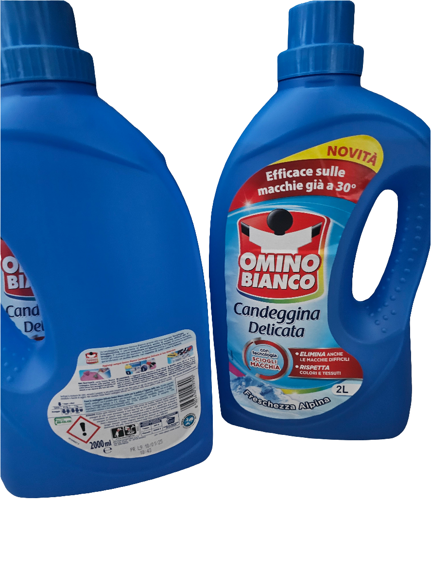 Omino Bianco Candeggina Delicata, gentle bleach designed for laundry in Alpine Freshness Scent 2L