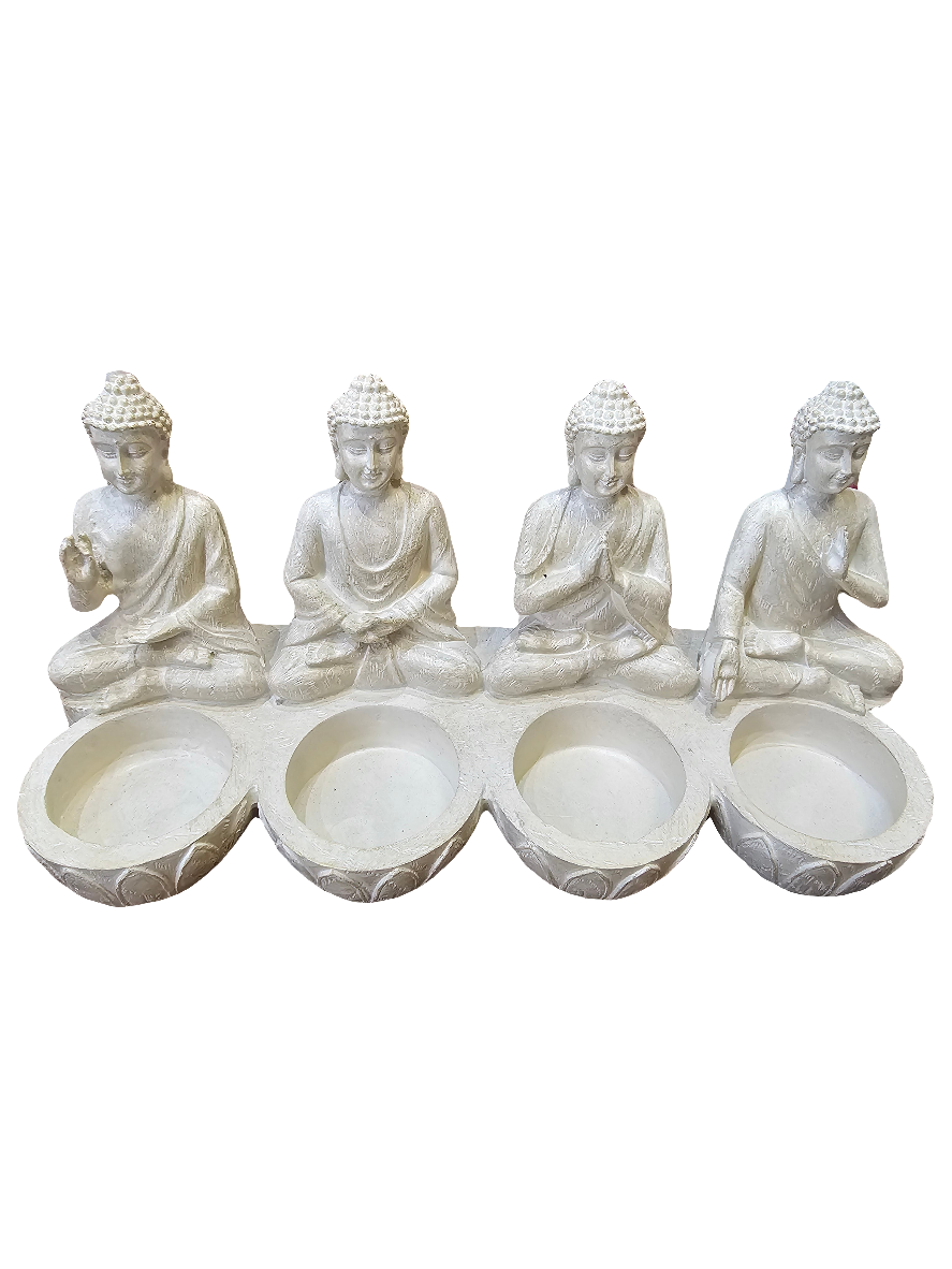 Four sitting Buddhas with tealight holders