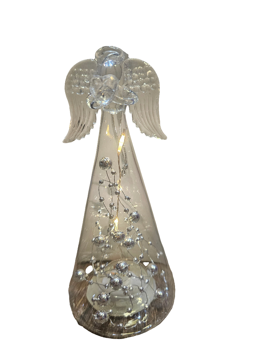 Silver Bead Light Up Glass Hanging Angel Decoration