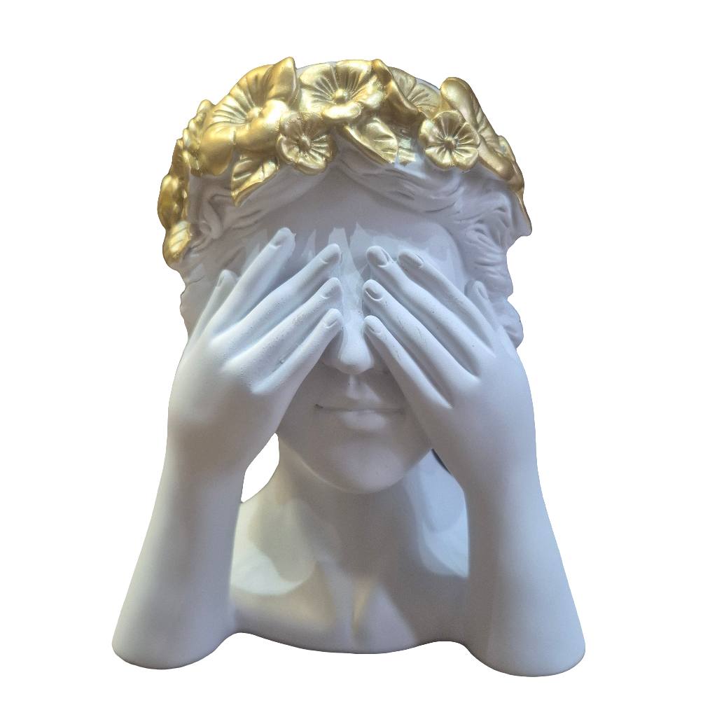 See No Evil White and Gold Head Figure