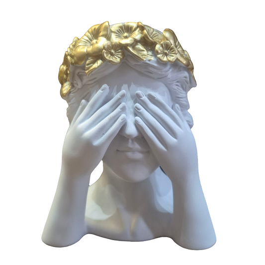 See No Evil White and Gold Head Figure