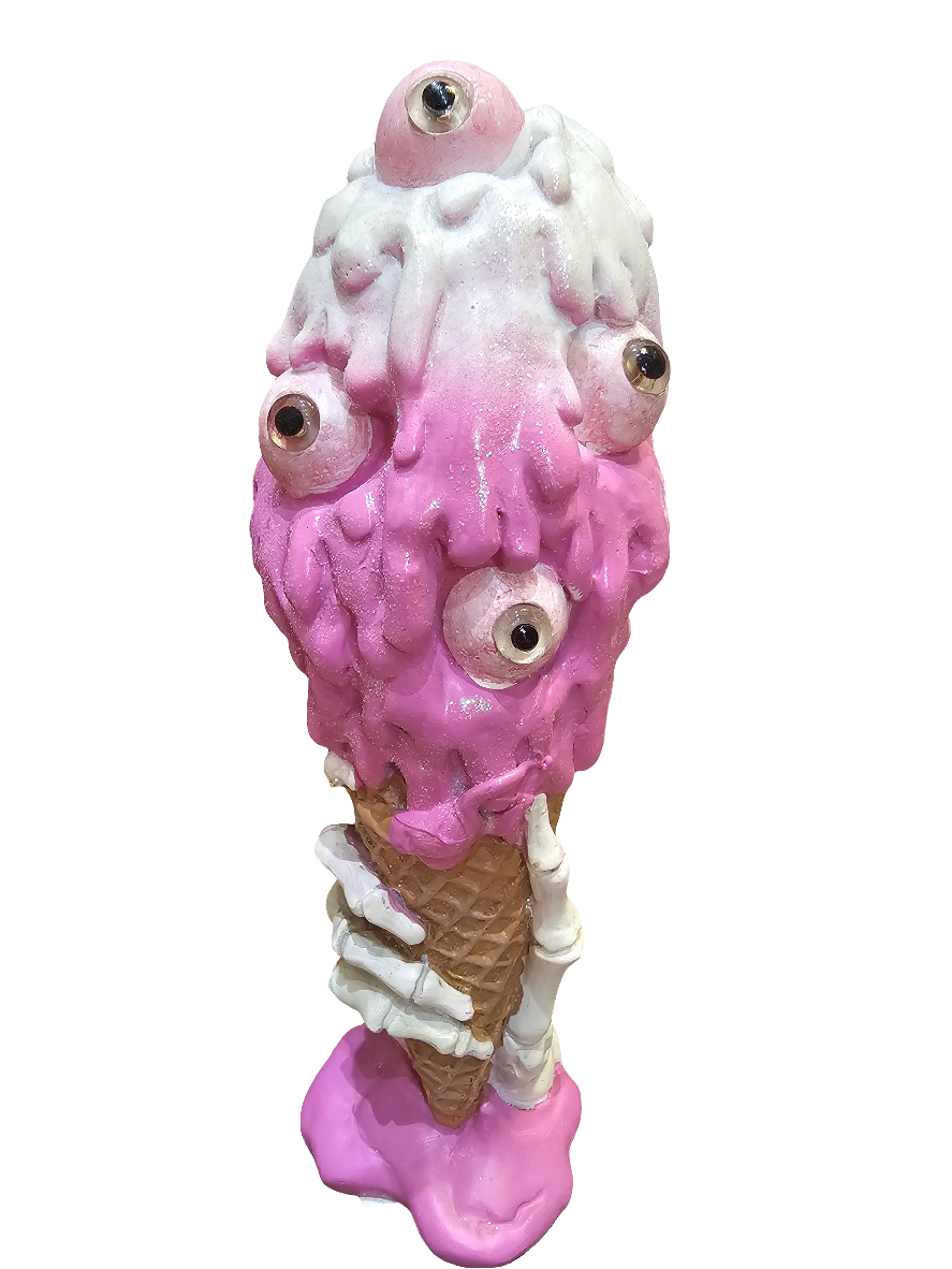 Pink Eyes Cream with skeleton hand 26cm