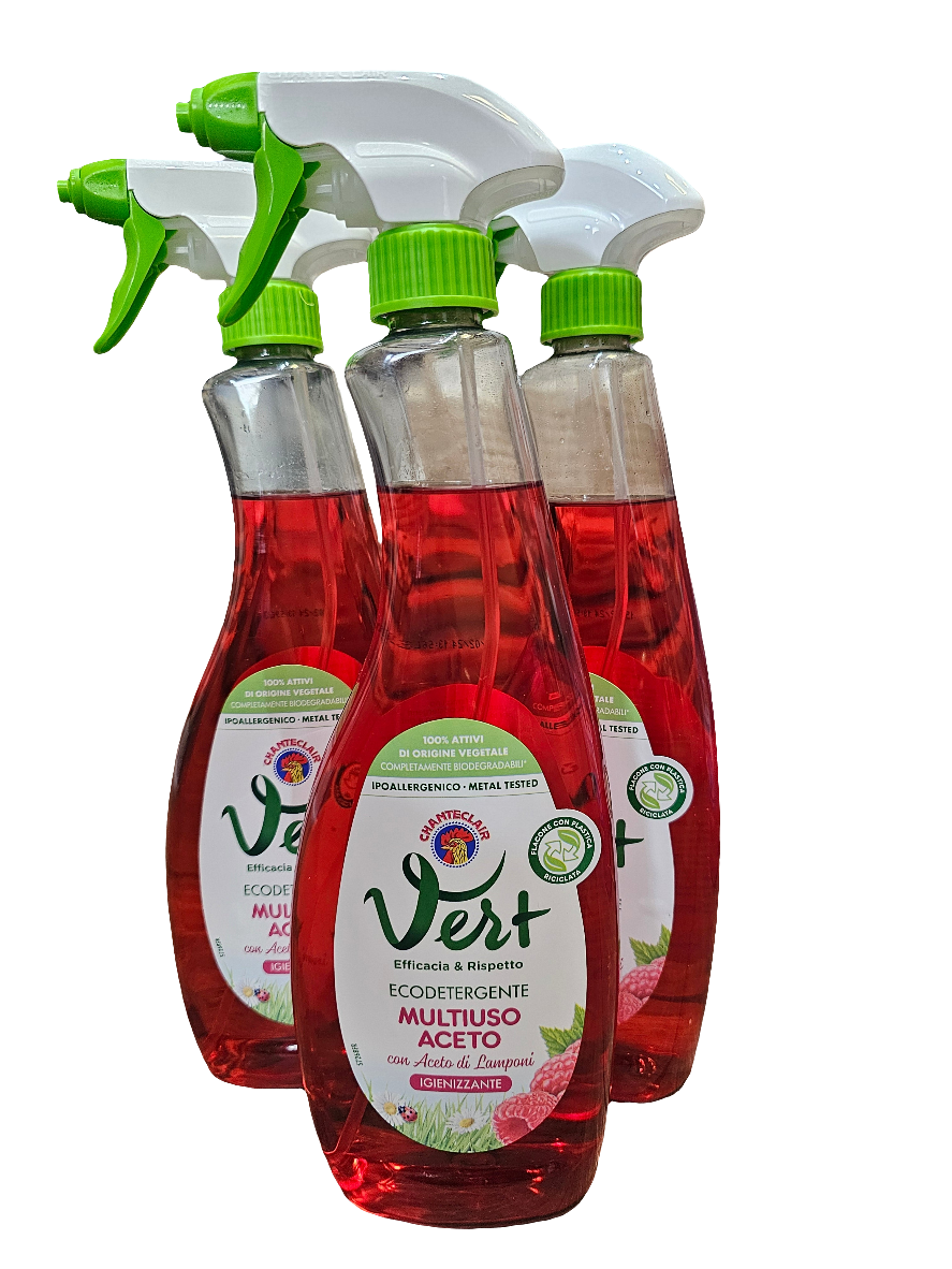 Chanteclair Vert Ecodetergente Multiuso Aceto, a multi-purpose eco-friendly cleaner with raspberry vinegar 625ml