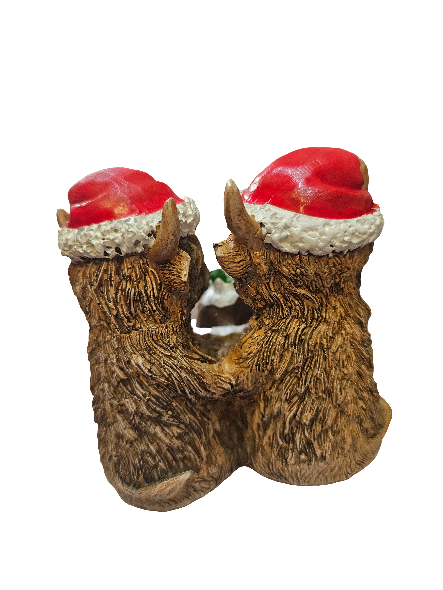 Christmas Highland Cow Double with pudding and dangling legs