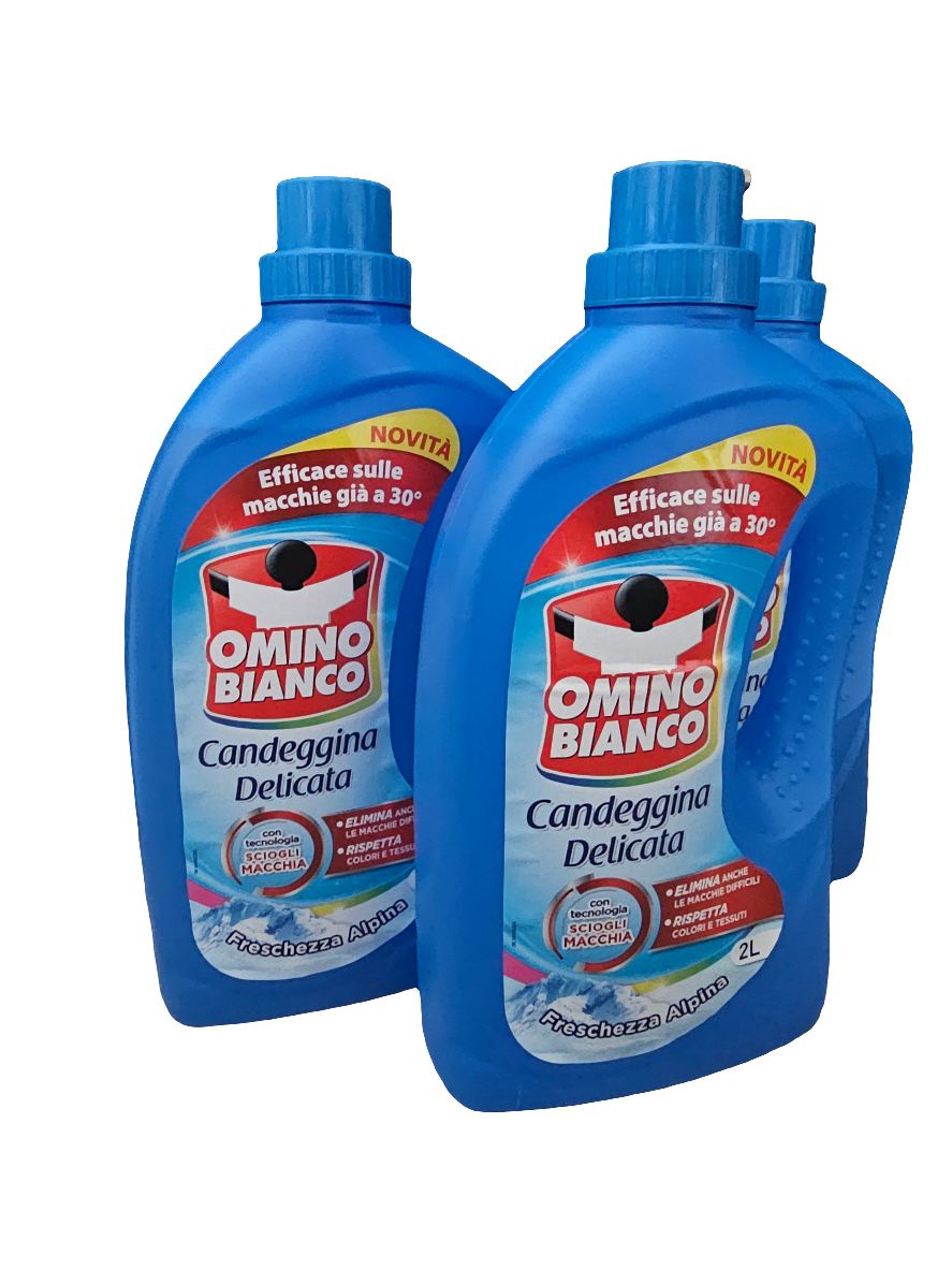 Omino Bianco Candeggina Delicata, gentle bleach designed for laundry in Alpine Freshness Scent 2L