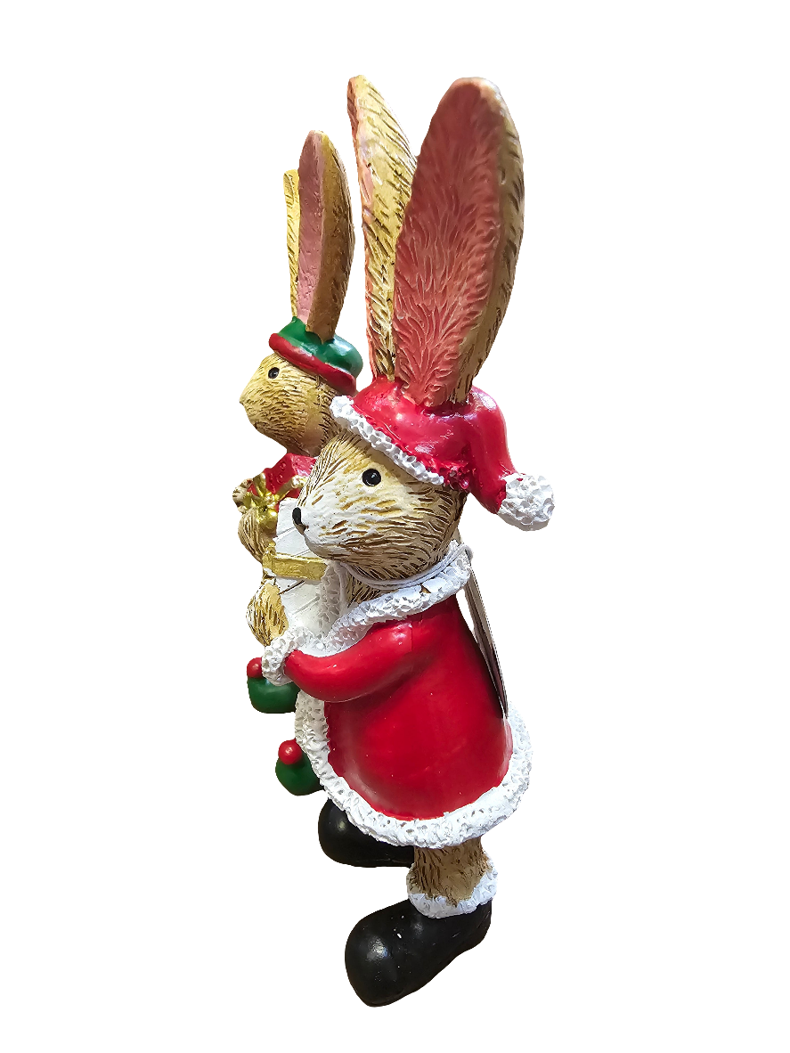 Festive Rabbit Statues holding presents 13cm