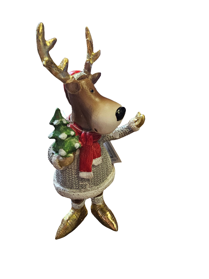 Standing Reindeer Statue with Christmas tree 15cm