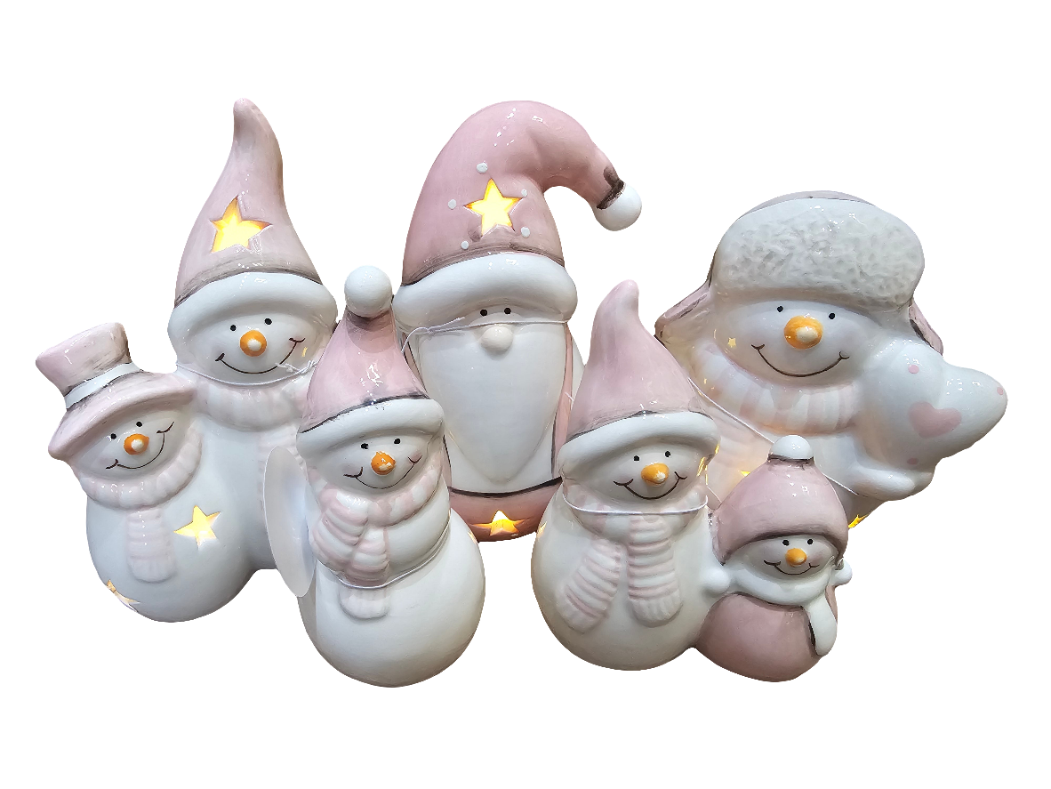 Pastel Pink Snowman Pair