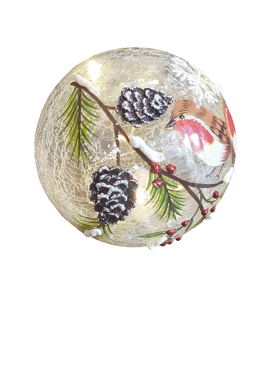 Large Christmas Robin Crackle LED Ball