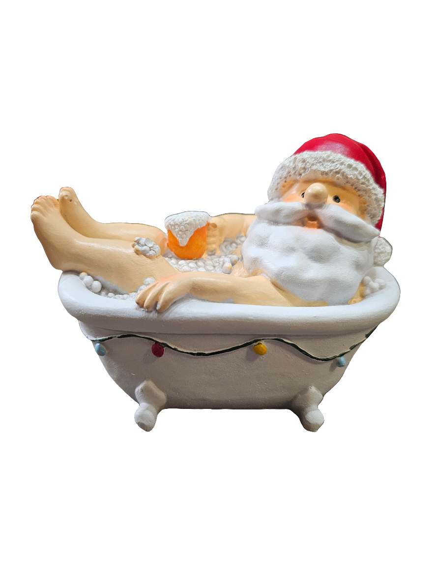 Relaxing Santa in Bathtub Statue