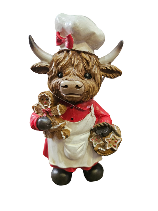 Merry Christmas Highland Cow Chef Statues
