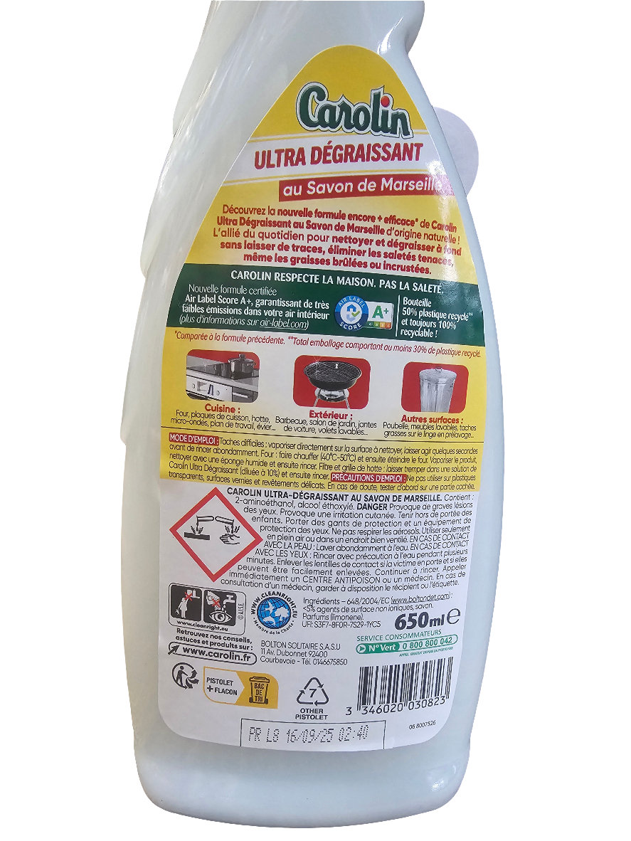 Carolin Ultra Dégraissant French (Ultra Degreasing) cleaning spray with Marseille soap