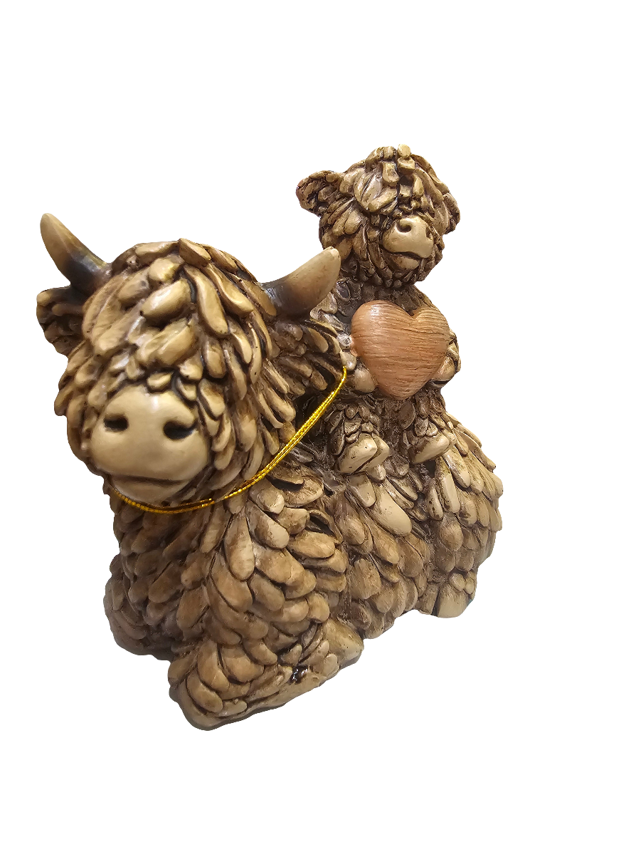 Highland Cow and Calf with Heart