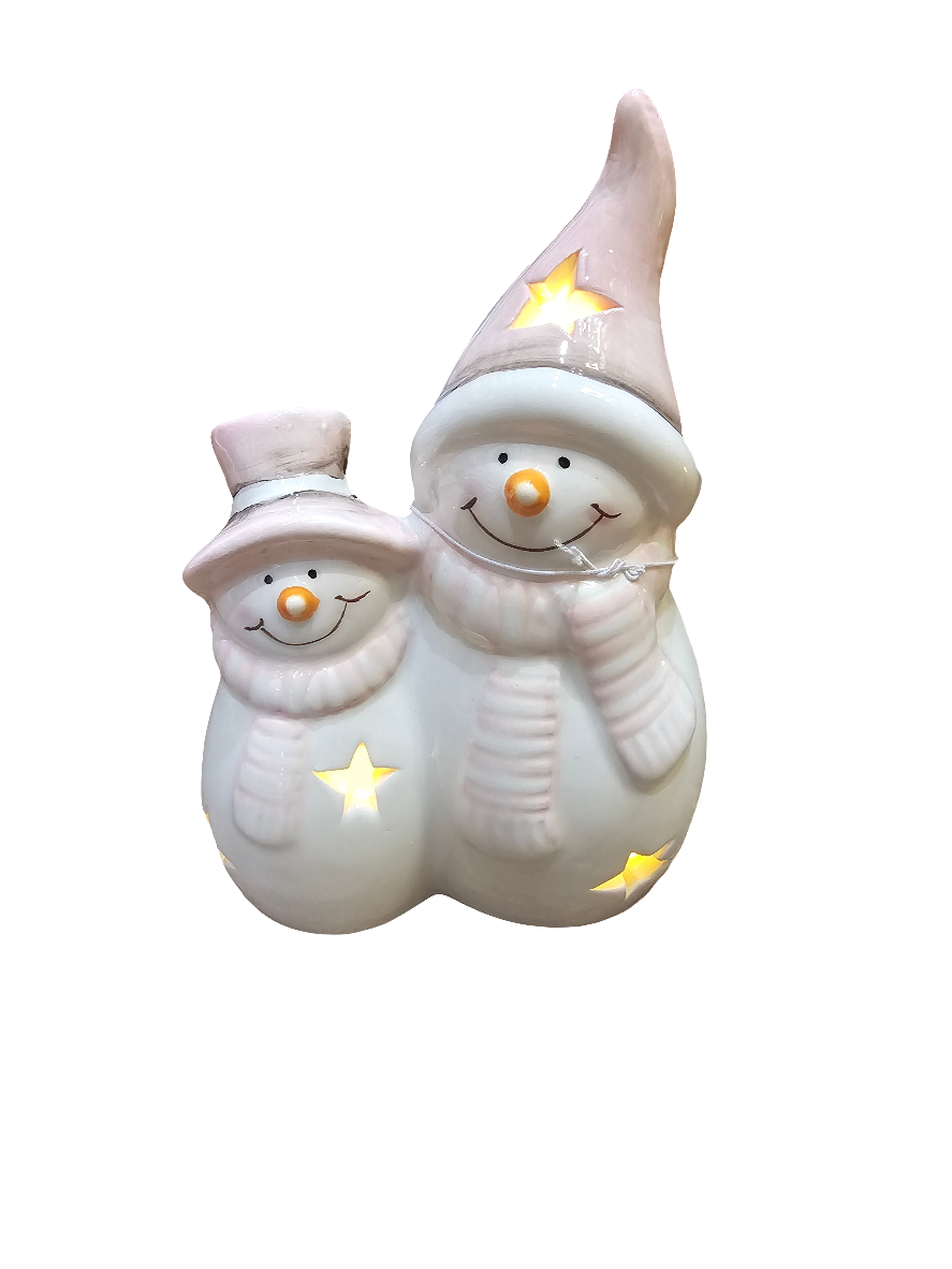 Pastel Pink LED Snowman Pair