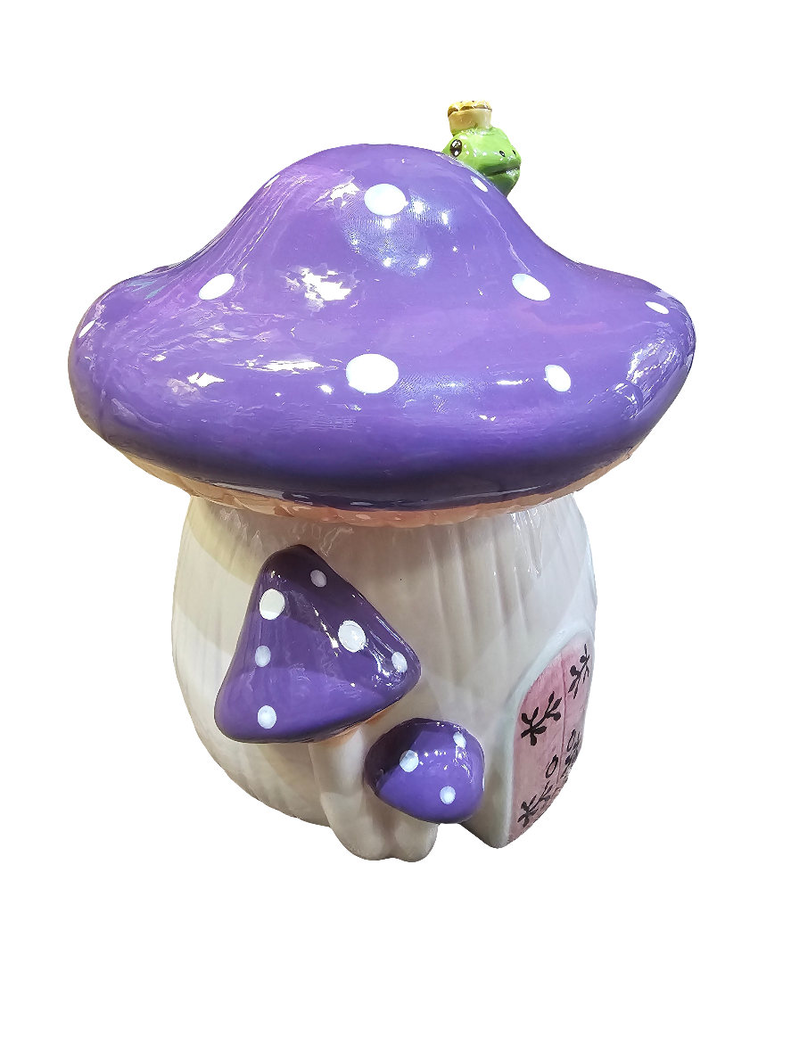 Large Ceramic Purple Toadstool Storage Jar
