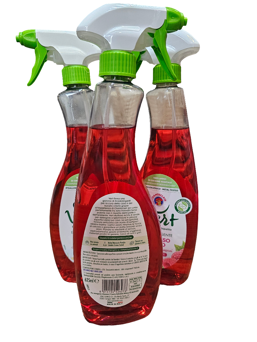 Chanteclair Vert Ecodetergente Multiuso Aceto, a multi-purpose eco-friendly cleaner with raspberry vinegar 625ml