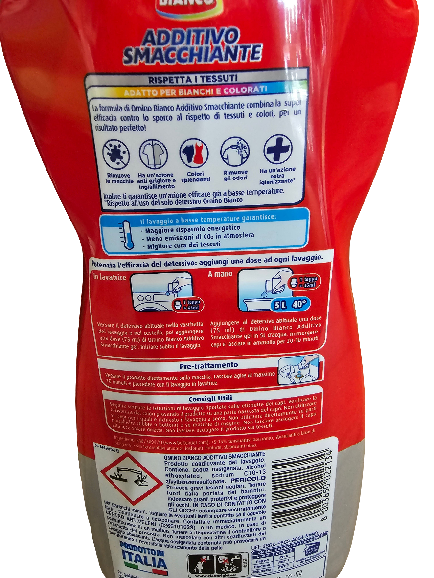 Omino Bianco Real colours antibacterial Stain Remover 900ml Household Italian