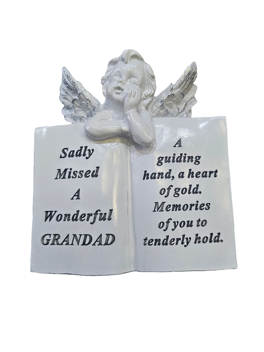 Silver and White Grandad Memorial Cherub on Book