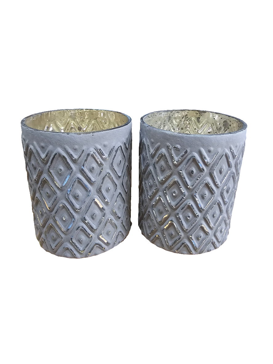 Grey and Silver Glass Tealight Holders