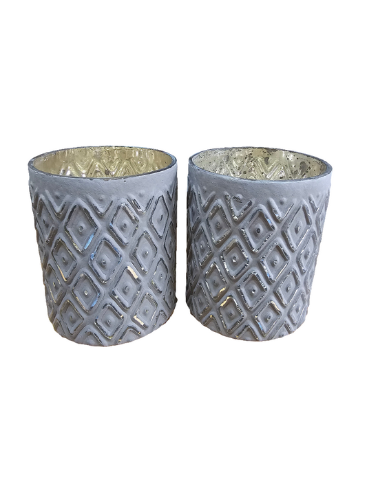 Grey and Silver Glass Tealight Holders
