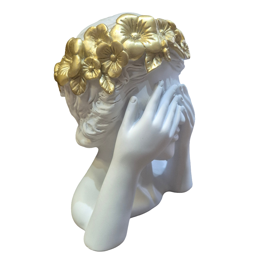 See No Evil White and Gold Head Figure