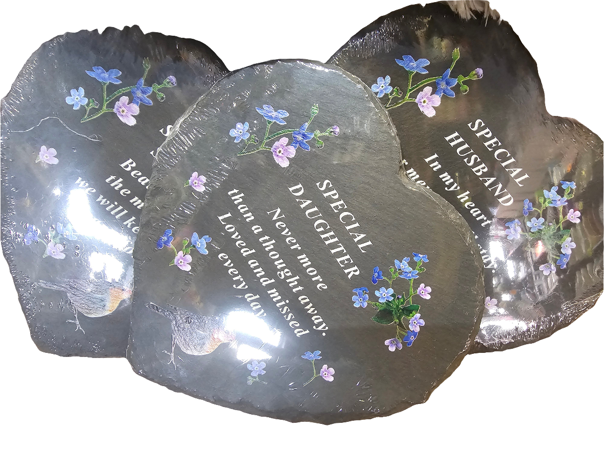Black Slate Memorial Heart with Robin Design