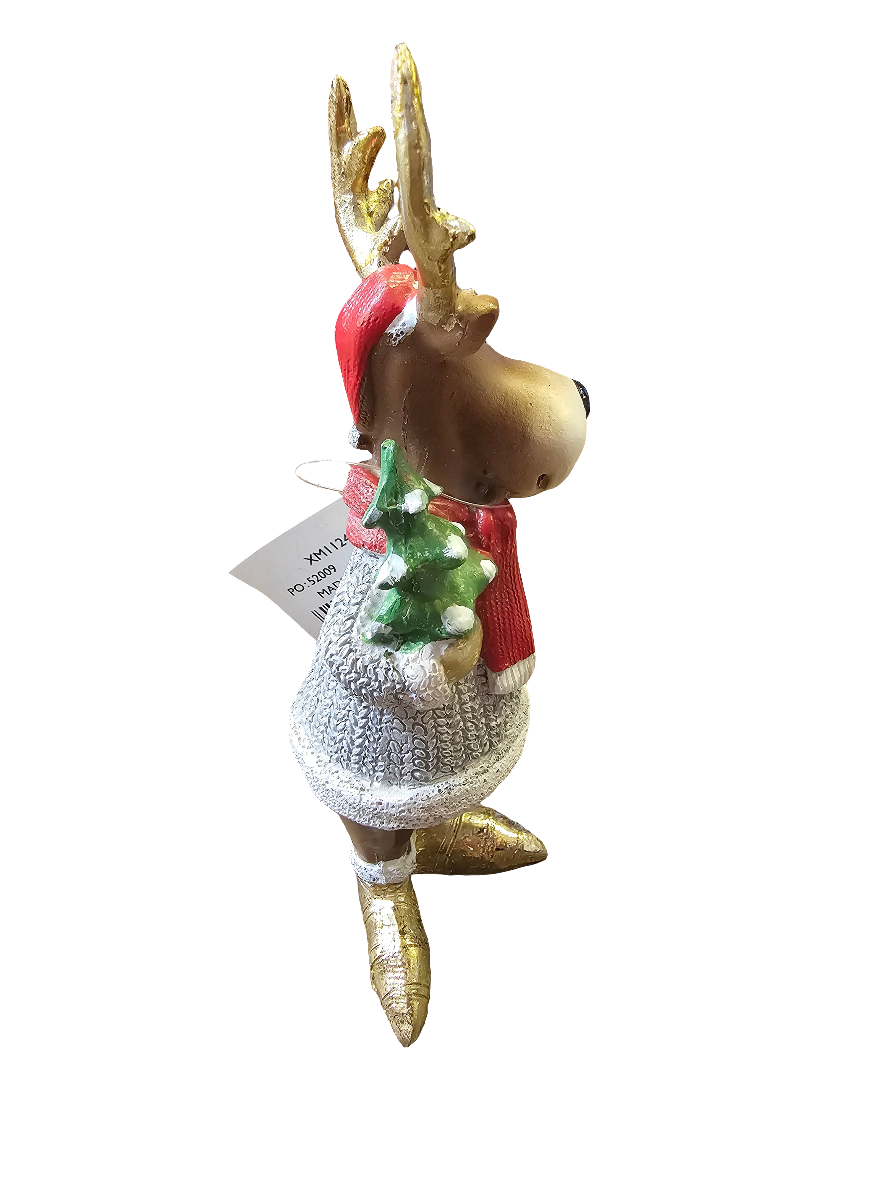 Standing Reindeer Statue with Christmas tree 15cm